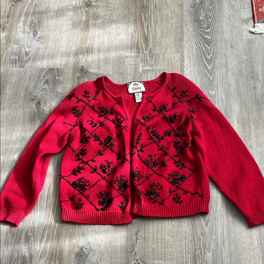 Tiara Vintage Beaded Red and Black Women's Cardigan